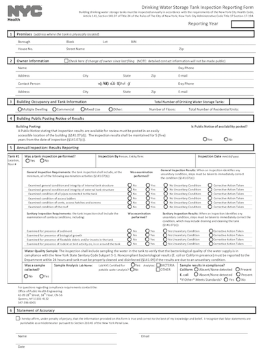 NYC water tank inspection report